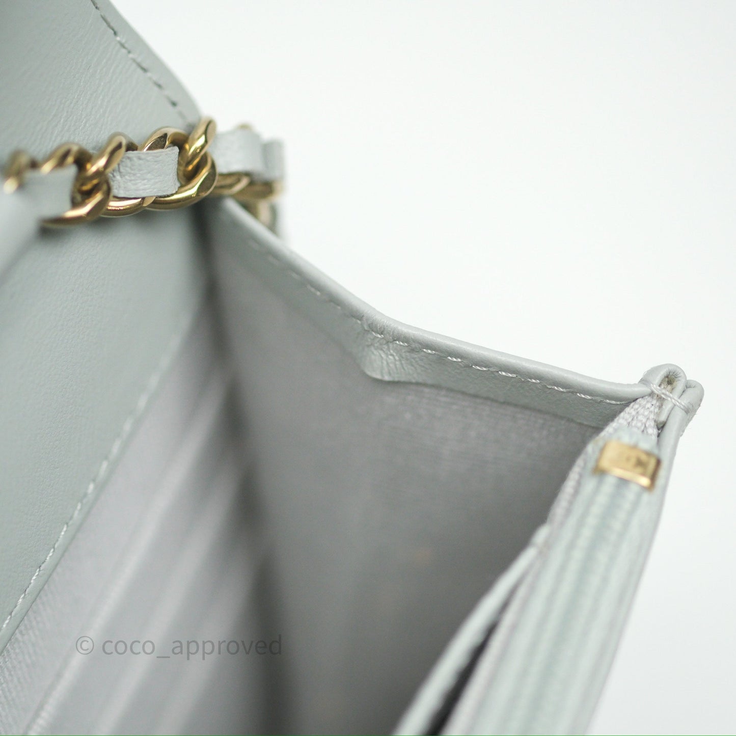 Chanel Classic Quilted Wallet on Chain WOC Grey Lambskin Gold Hardware