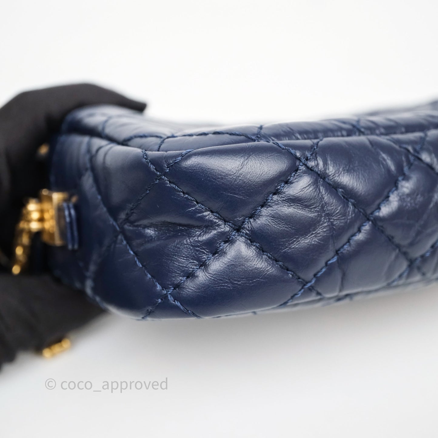 Chanel Quilted Mini Reissue Camera Case Navy Aged Calfskin Aged Gold Hardware