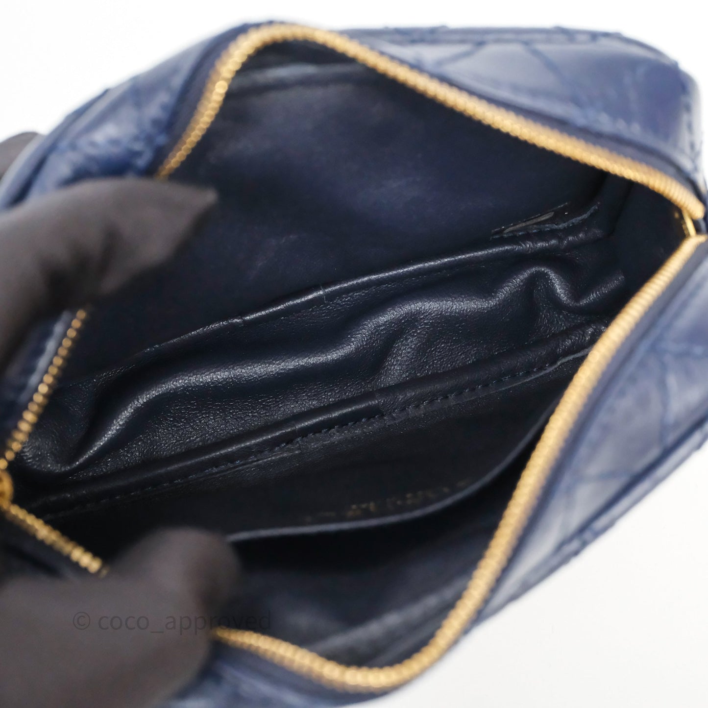 Chanel Quilted Mini Reissue Camera Case Navy Aged Calfskin Aged Gold Hardware