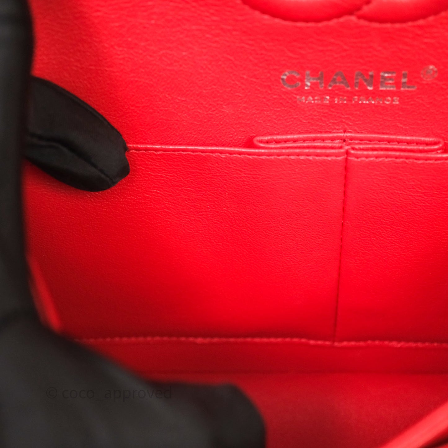 Chanel Small Classic Flap Quilted Red Caviar Silver Hardware