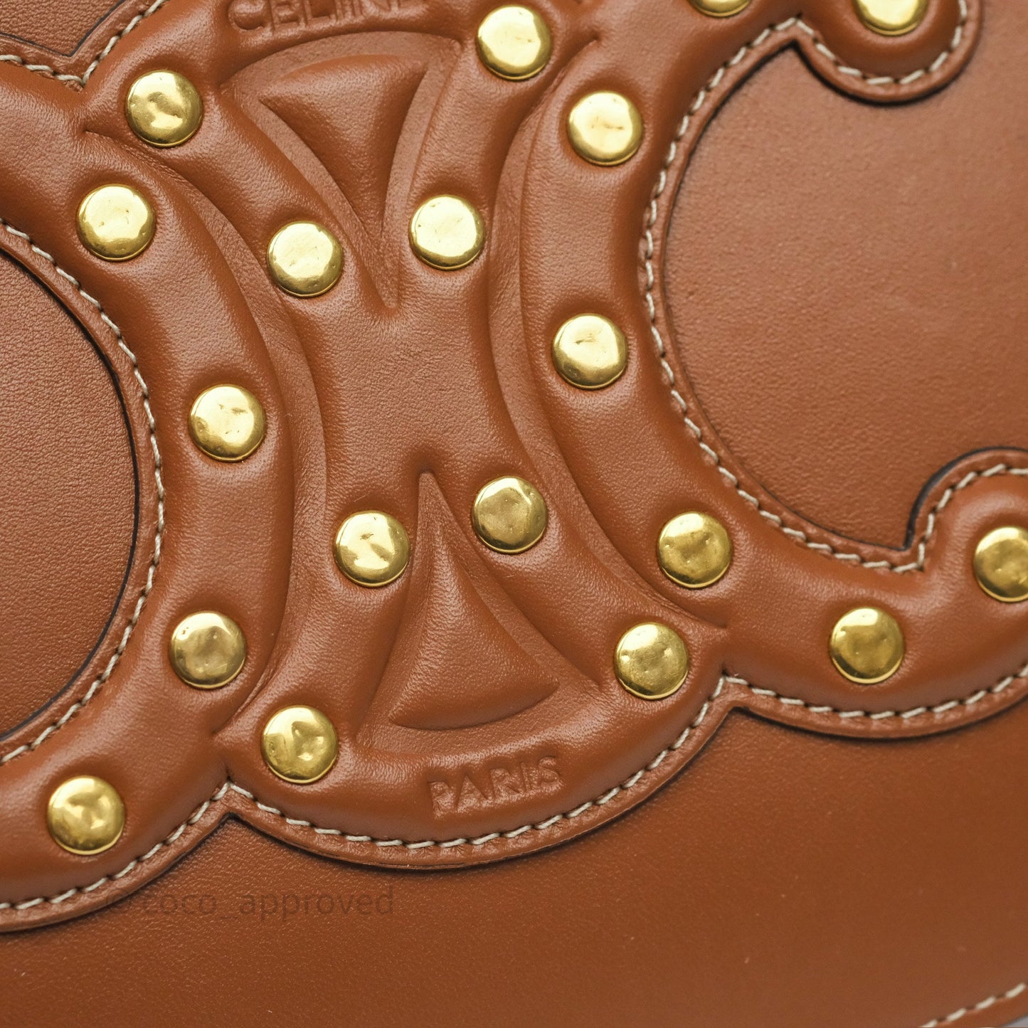 Celine Gold Studs Folco Cuir Triomphe in Smooth Calfskin Tan