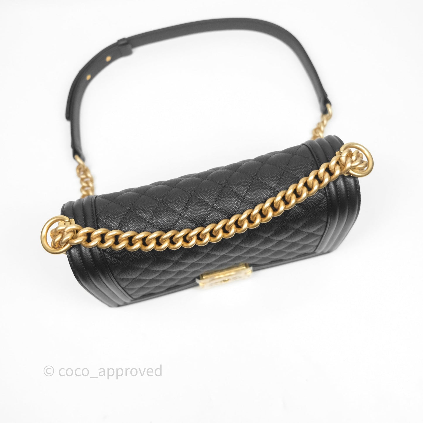 Chanel Quilted Medium Boy Black Caviar Aged Gold Hardware