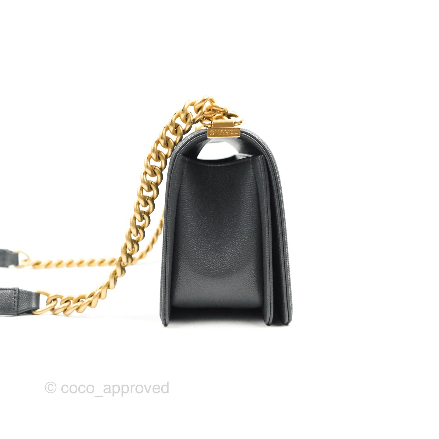 Chanel Chevron Medium Boy Dark Grey Caviar Aged Gold Hardware