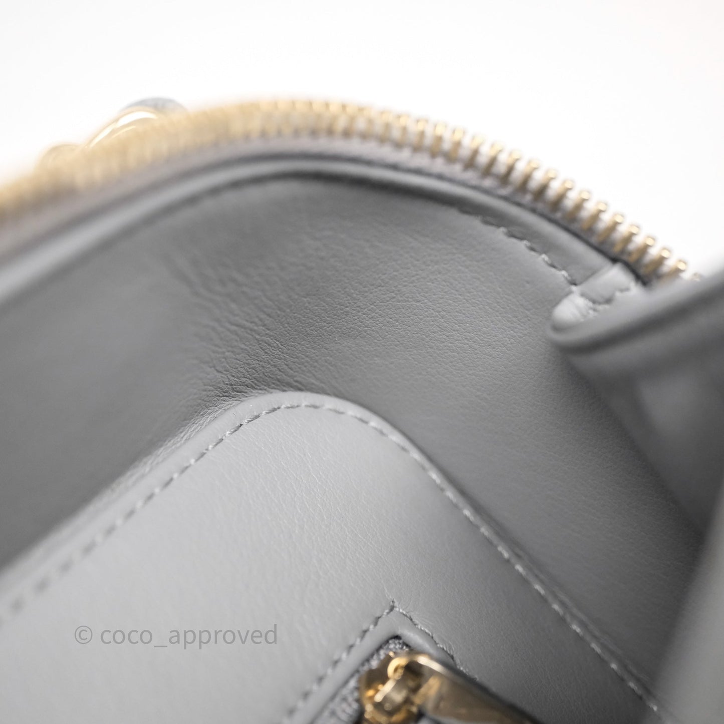 Chanel Medium CC Filigree Vanity Case Quilted Grey Caviar Gold Hardware