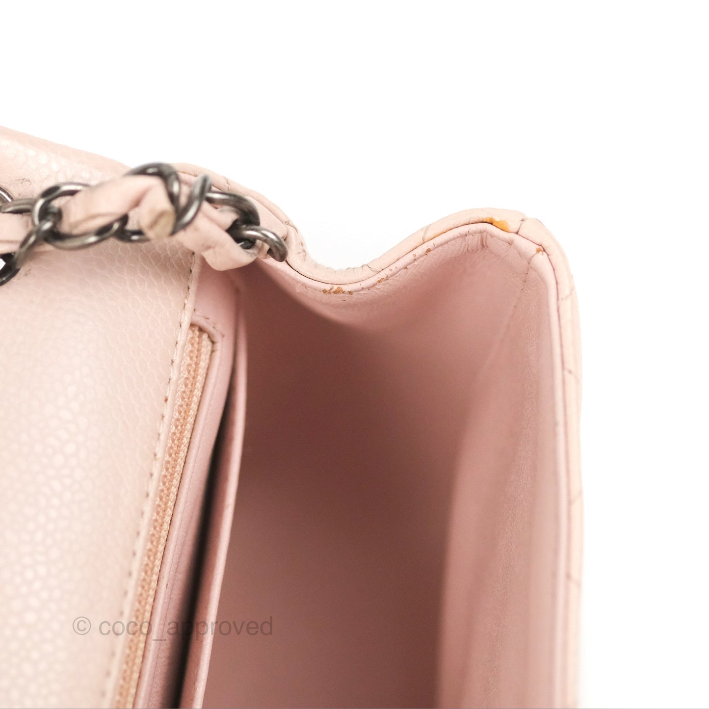 Chanel Quilted Mini Square Flap Pale Pink Caviar Ruthenium Hardware