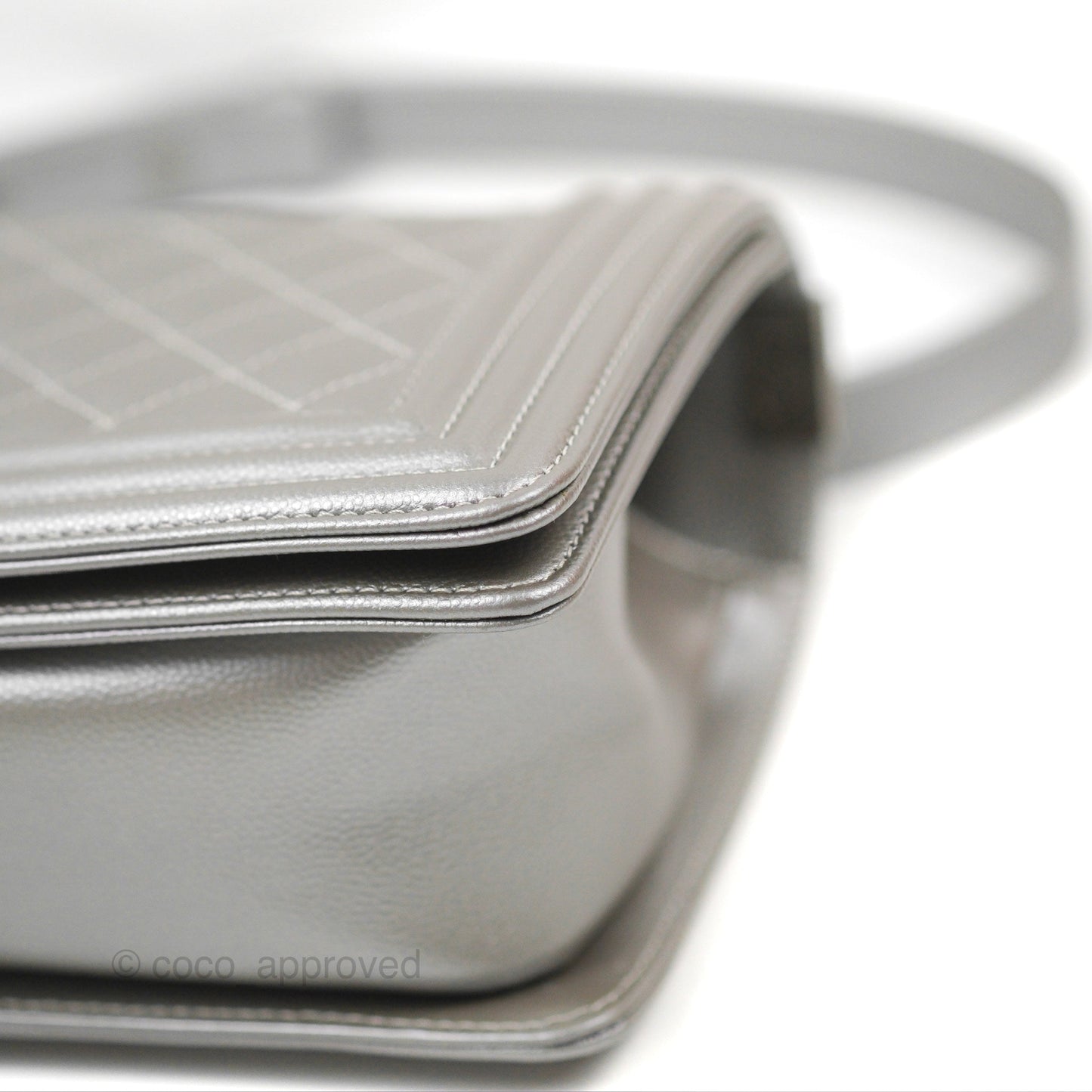 Chanel Quilted Medium Boy Silver Caviar Ruthenium Hardware