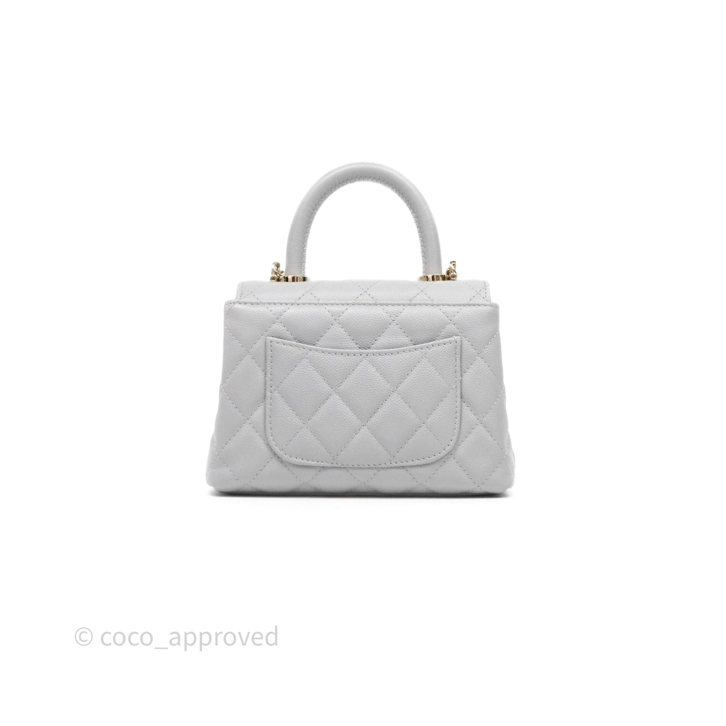 Chanel Coco Handle Clutch with Chain Quilted Light Grey Caviar Gold Hardware