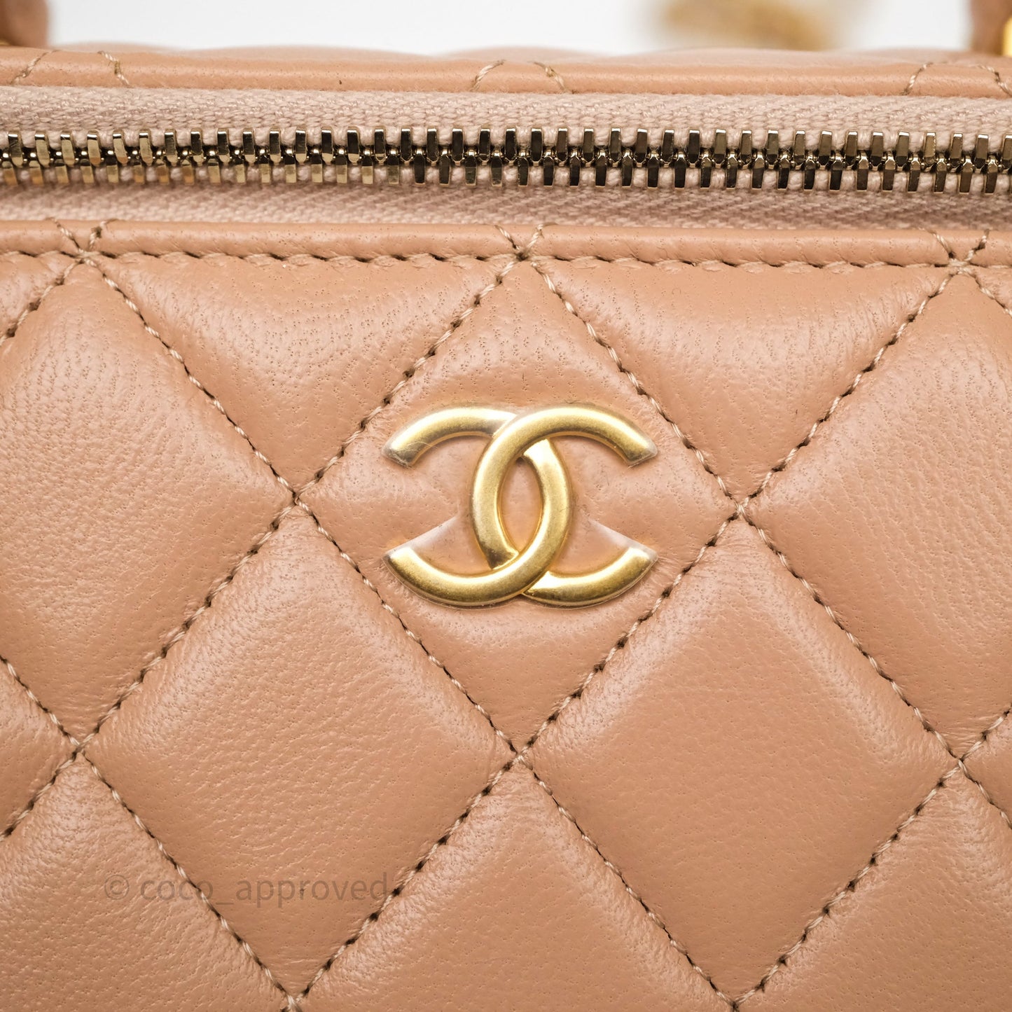 Chanel Top Handle Vanity Lambskin Beige Bag Gold Hardware
