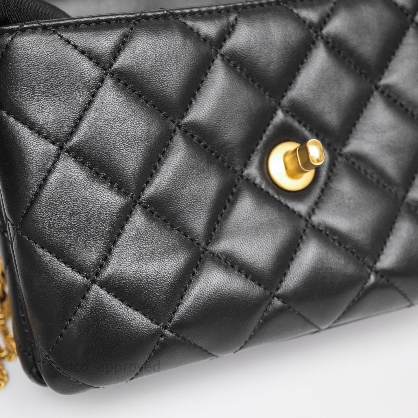 Chanel Quilted Accordion Flap Bag with Button on Chain Black Lambskin Aged Gold Hardware 22A