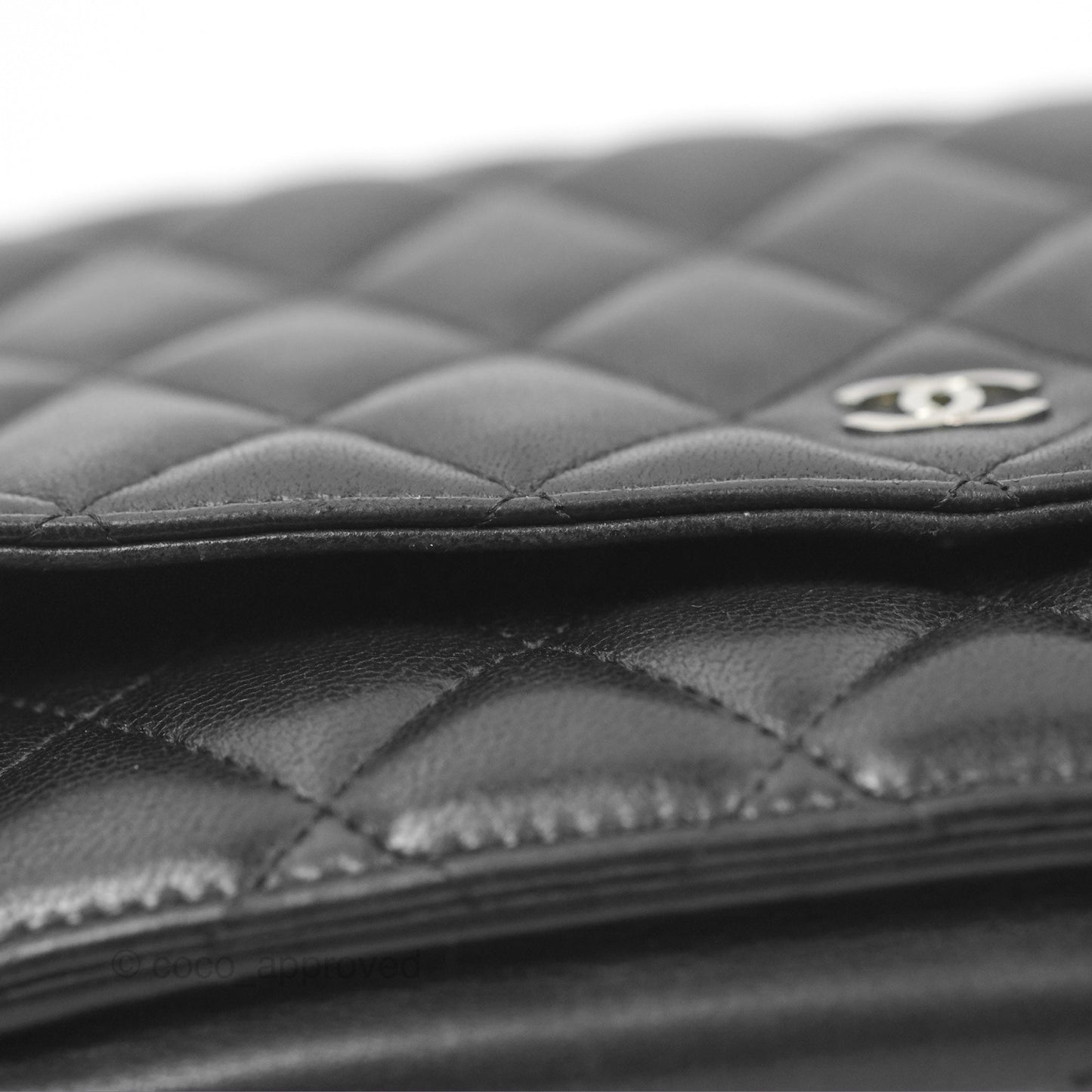 Chanel Quilted Classic Wallet On Chain WOC Black Lambskin Silver Hardware