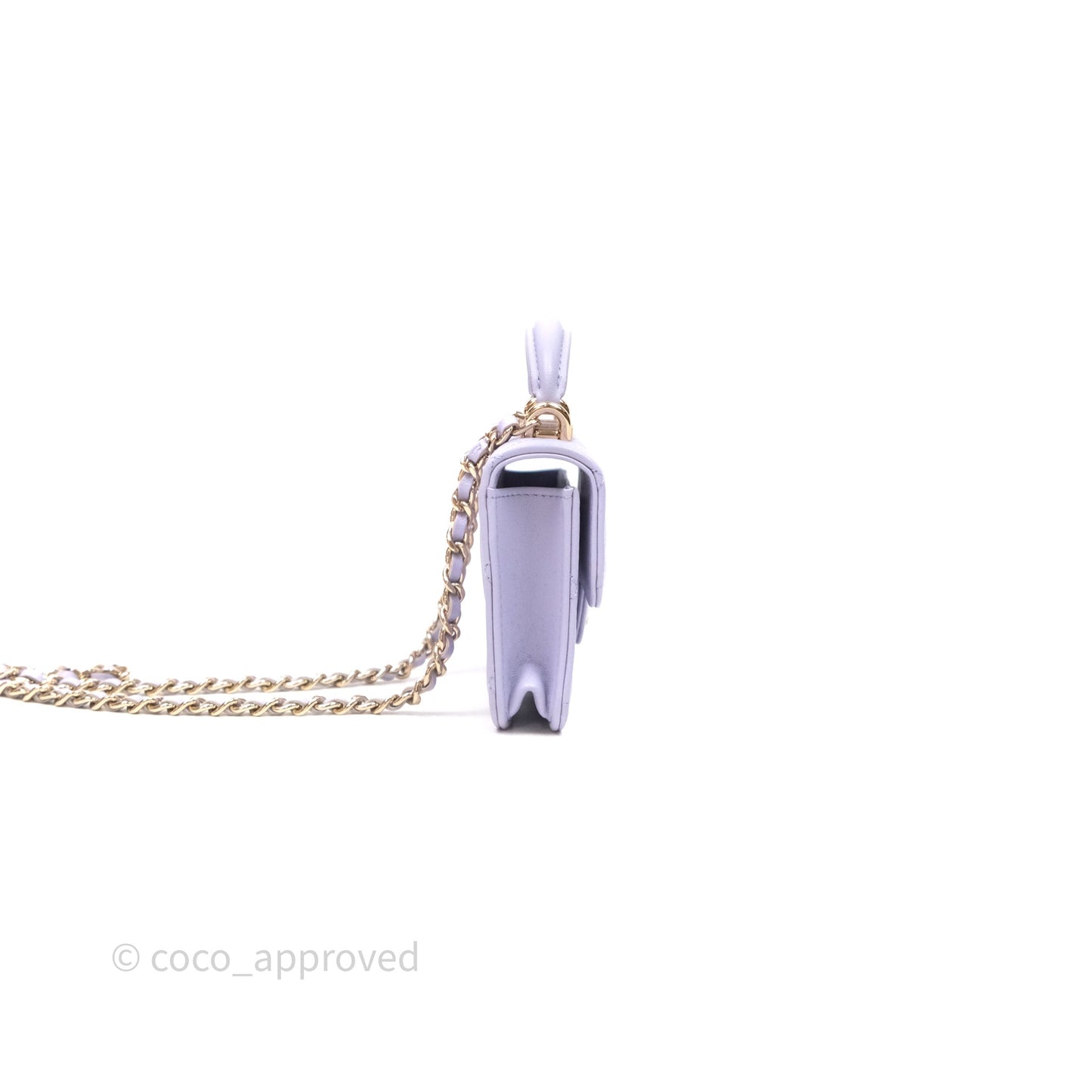 Chanel Mini Handle Flap Coin Purse With Chain Lilac Lambskin Gold Hardware