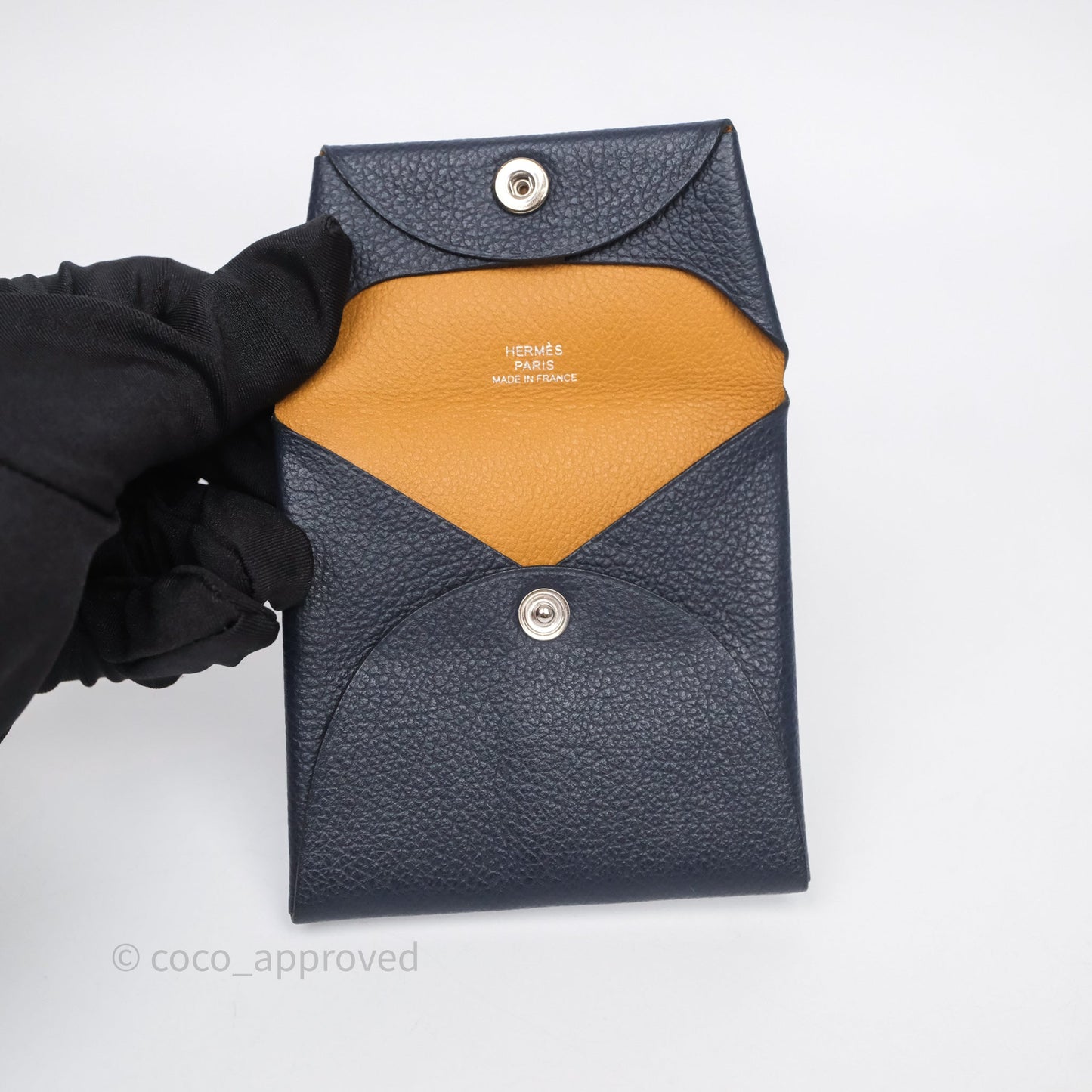 Hermès Bastia Coin Purse Bleu Nuit 2Z/ Caramel 28 Evercolor