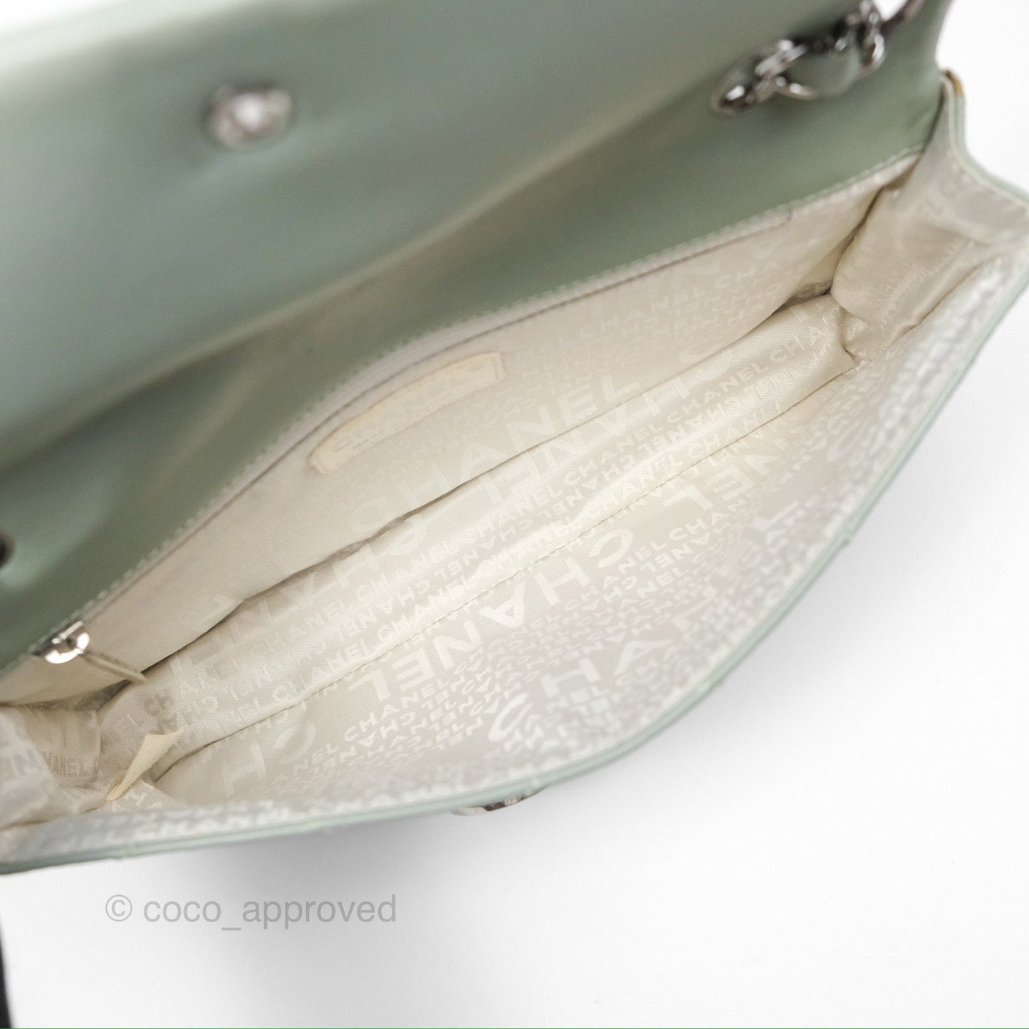 Chanel CC East West Flap Bag Lambskin Mint Green Silver Hardware