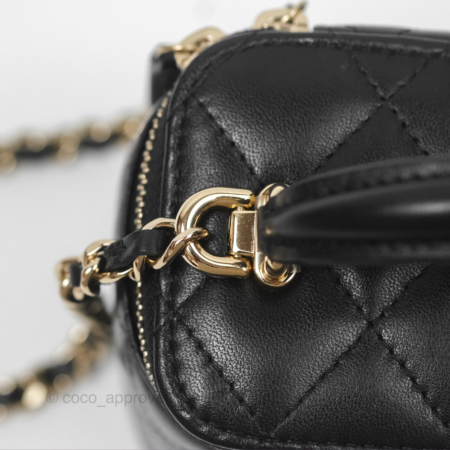 Chanel Mini Top Handle Vanity With Chain Black Lambskin Gold Hardware