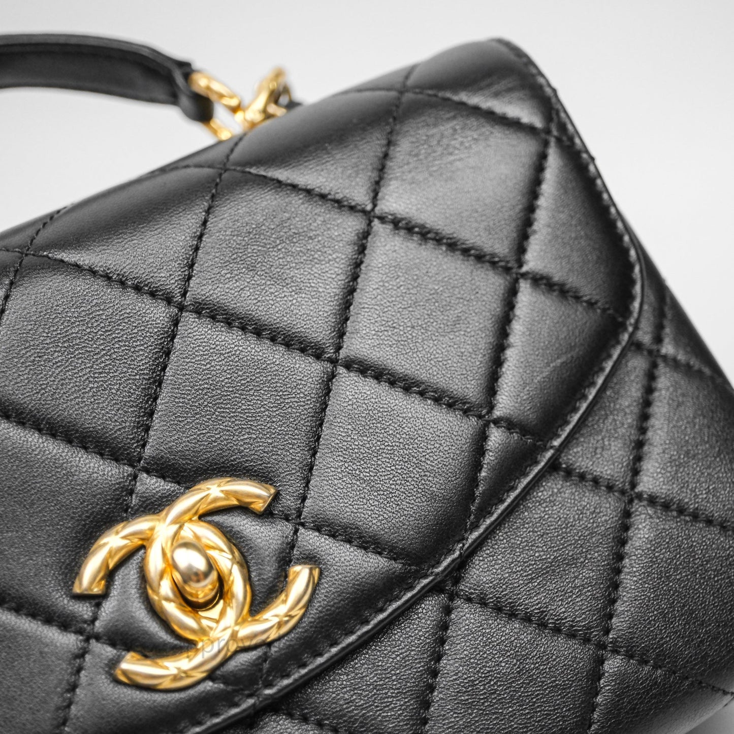 Chanel Trendy Spirit Top Handle Black Flap Bag Calfskin Gold Hardware
