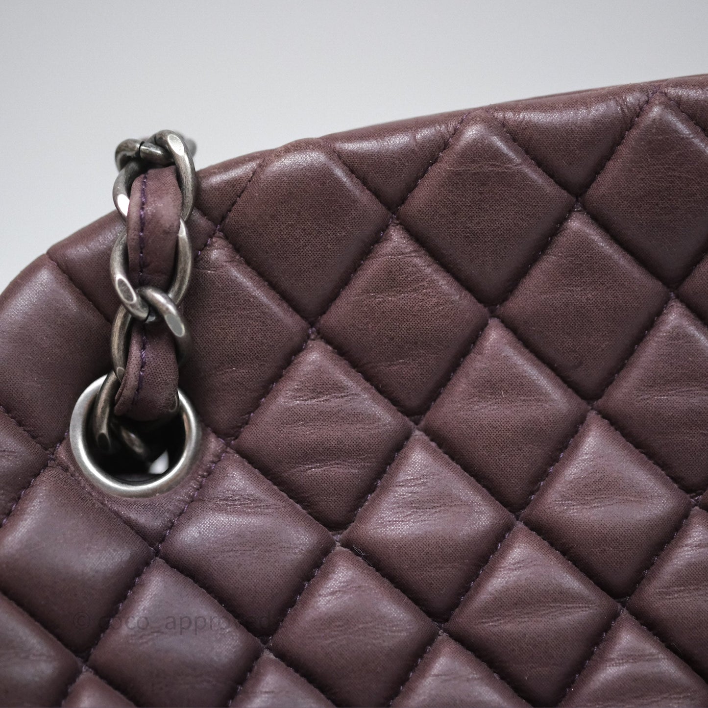 Chanel Large Mademoiselle Bowling Crumpled Calfskin Purple Ruthenium Hardware