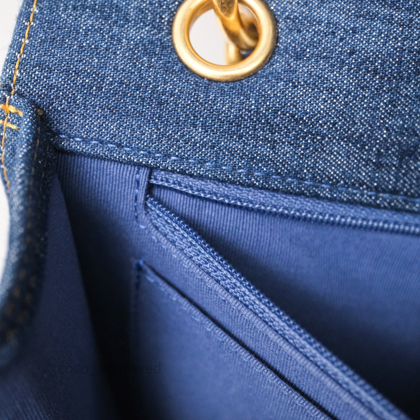 Chanel Square Flap Bag Denim Aged Gold Hardware