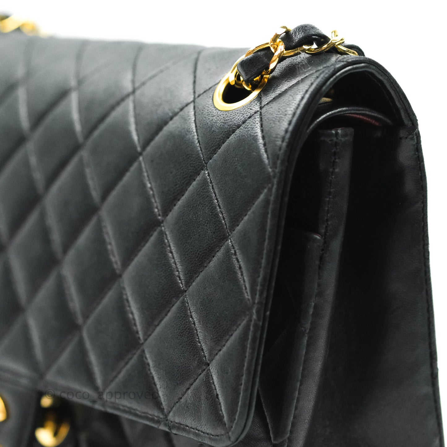 Chanel Vintage M/L Quilted Lambskin Medium Double Flap Bag Black