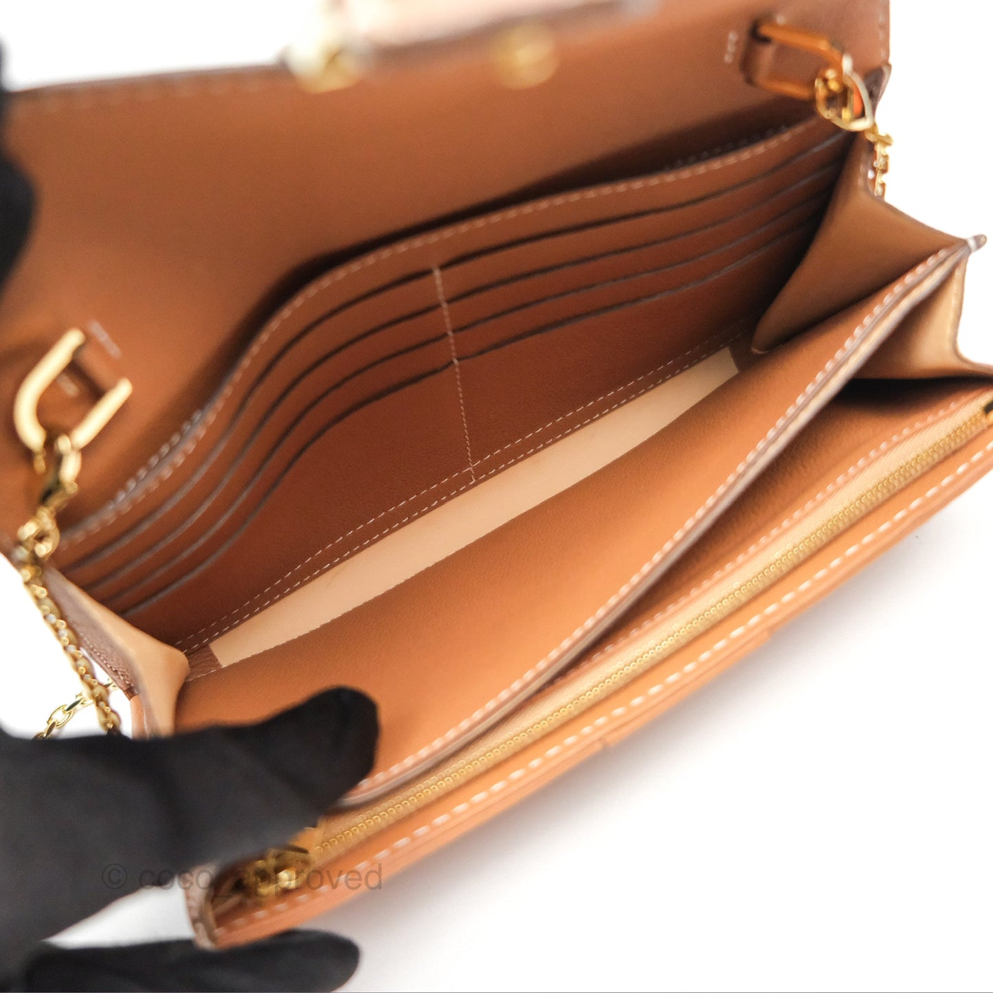 Delvaux Brillant Long Wallet Chain Surpiqué Vegetal Ivory Rodeo Calf