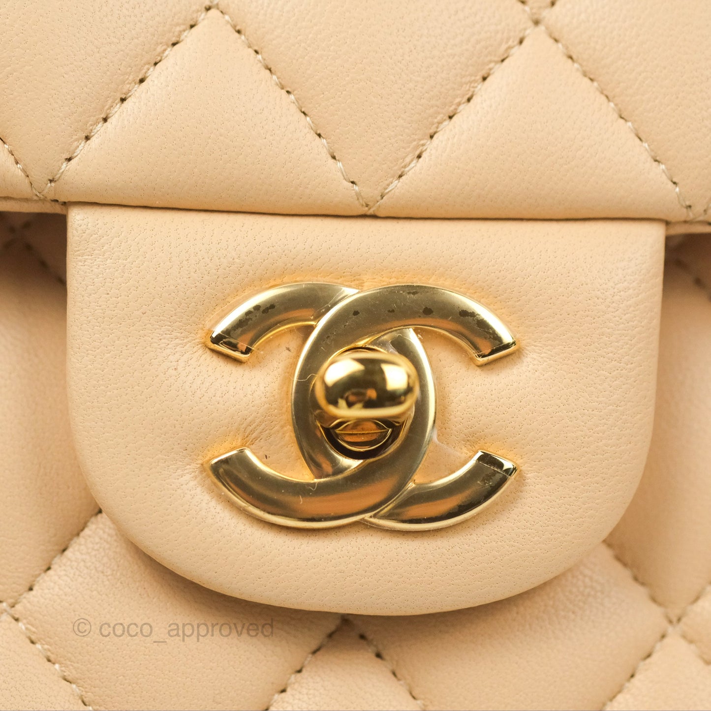 Chanel Small Quilted Classic Flap Beige Lambskin Gold Hardware
