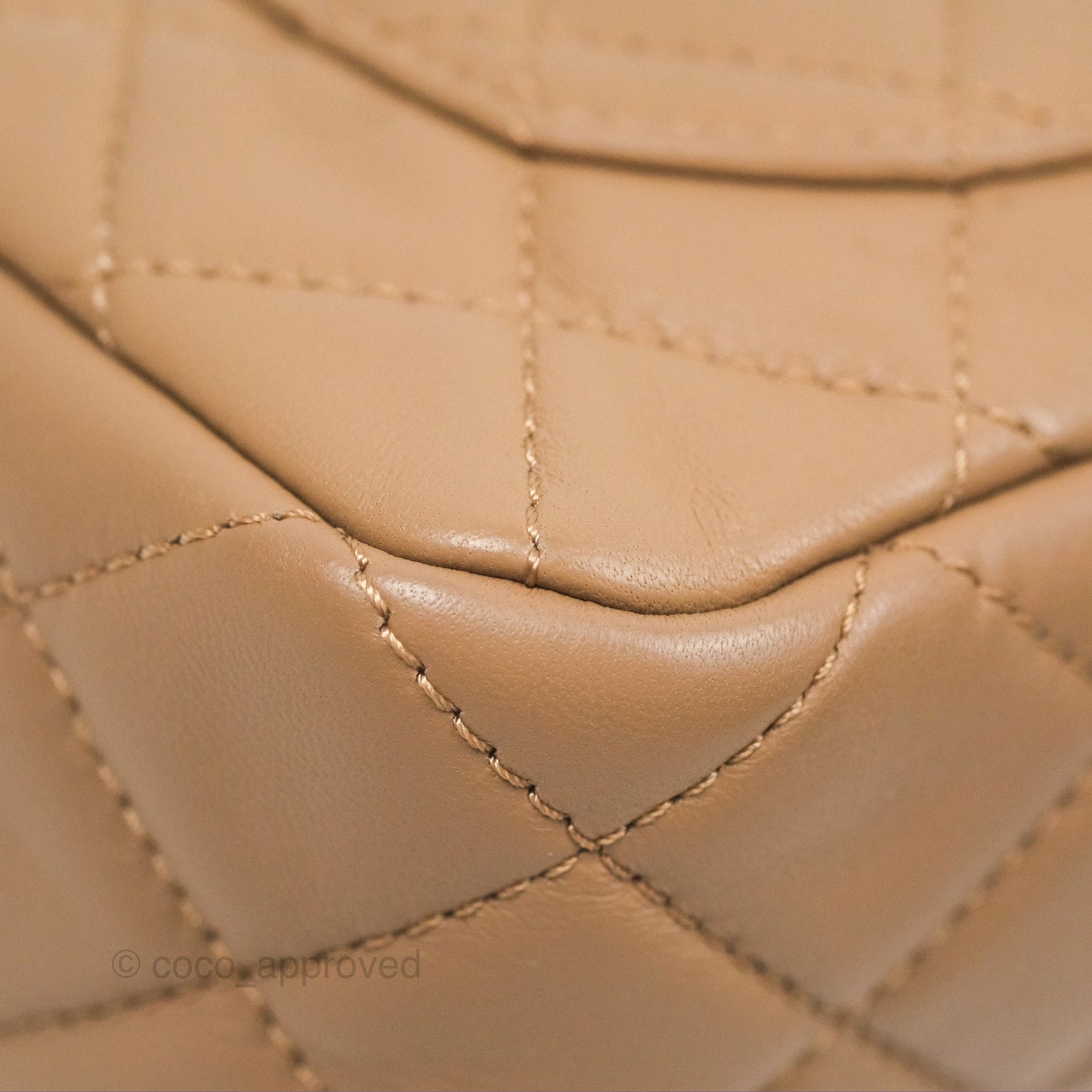 Chanel Mini Rectangular Pearl Crush Quilted Beige Lambskin Aged Gold Hardware