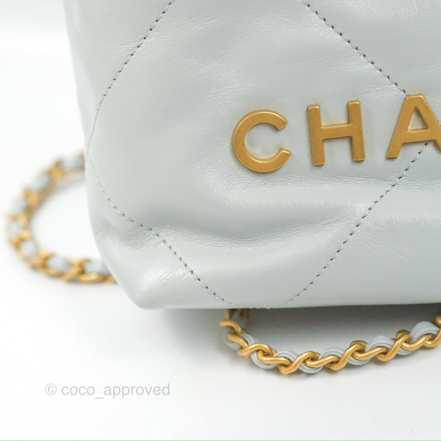 Chanel 22 Mini Bag Light Blue Grey Shiny Calfskin