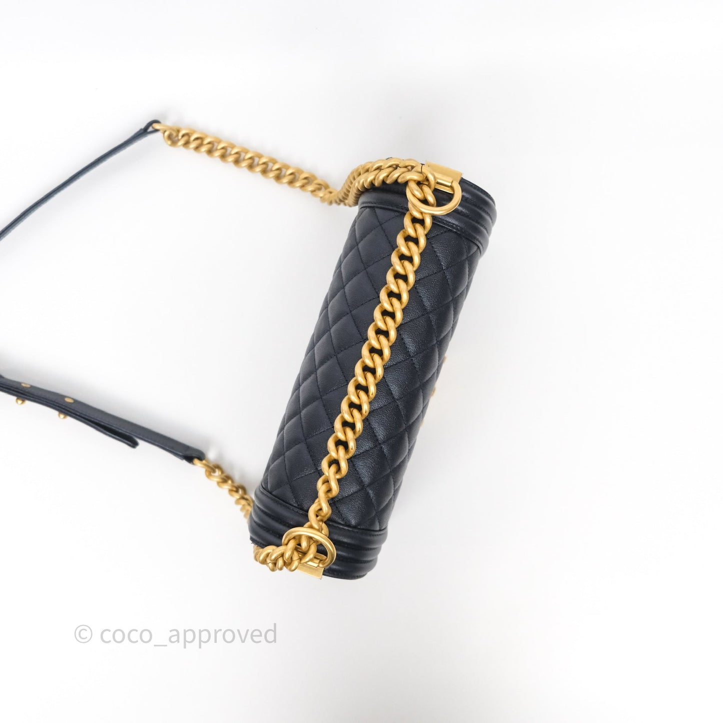 Chanel Quilted Medium Boy Dark Navy Caviar Aged Gold Hardware