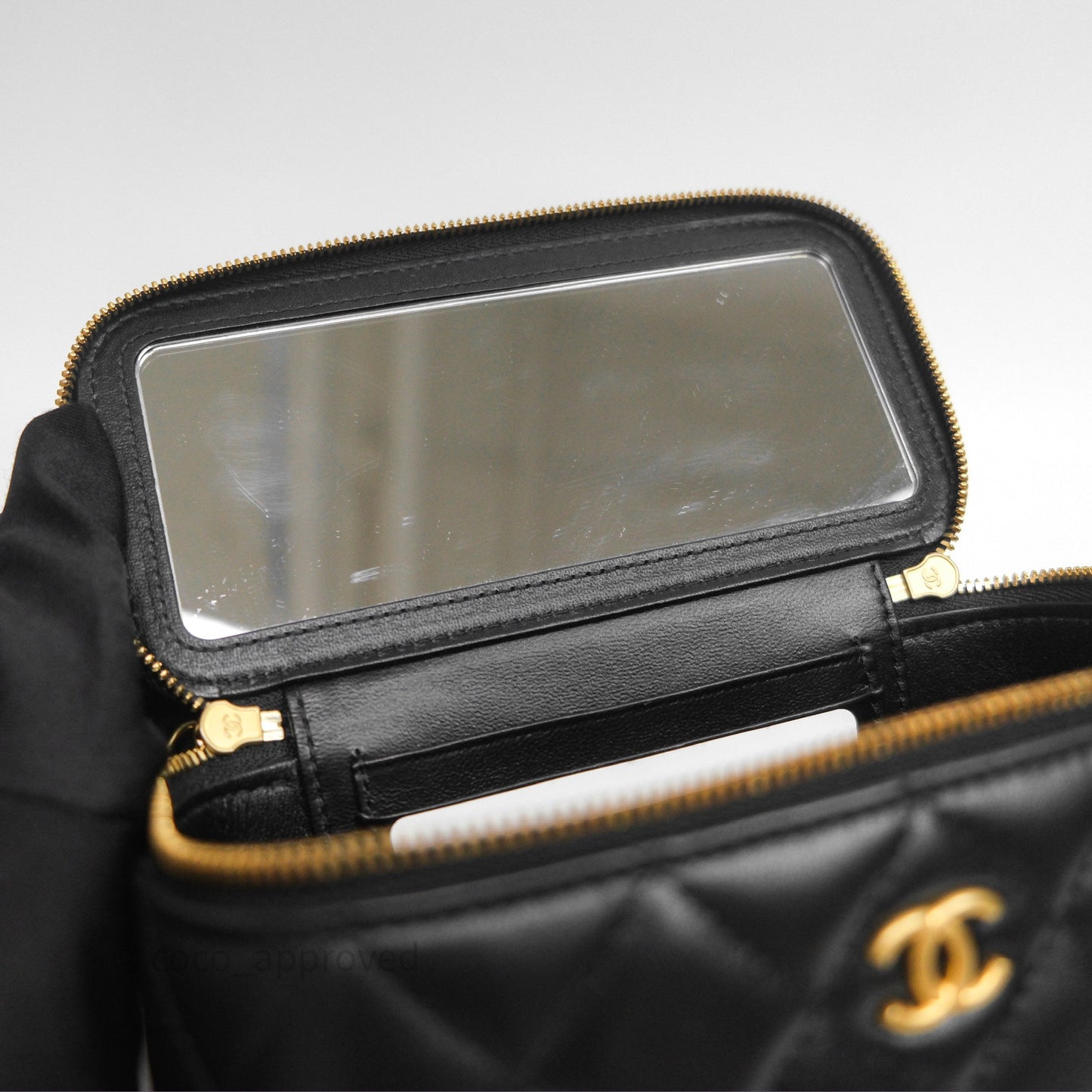 Chanel Vanity with COCO Heart Chain Black Lambskin Aged Gold Hardware