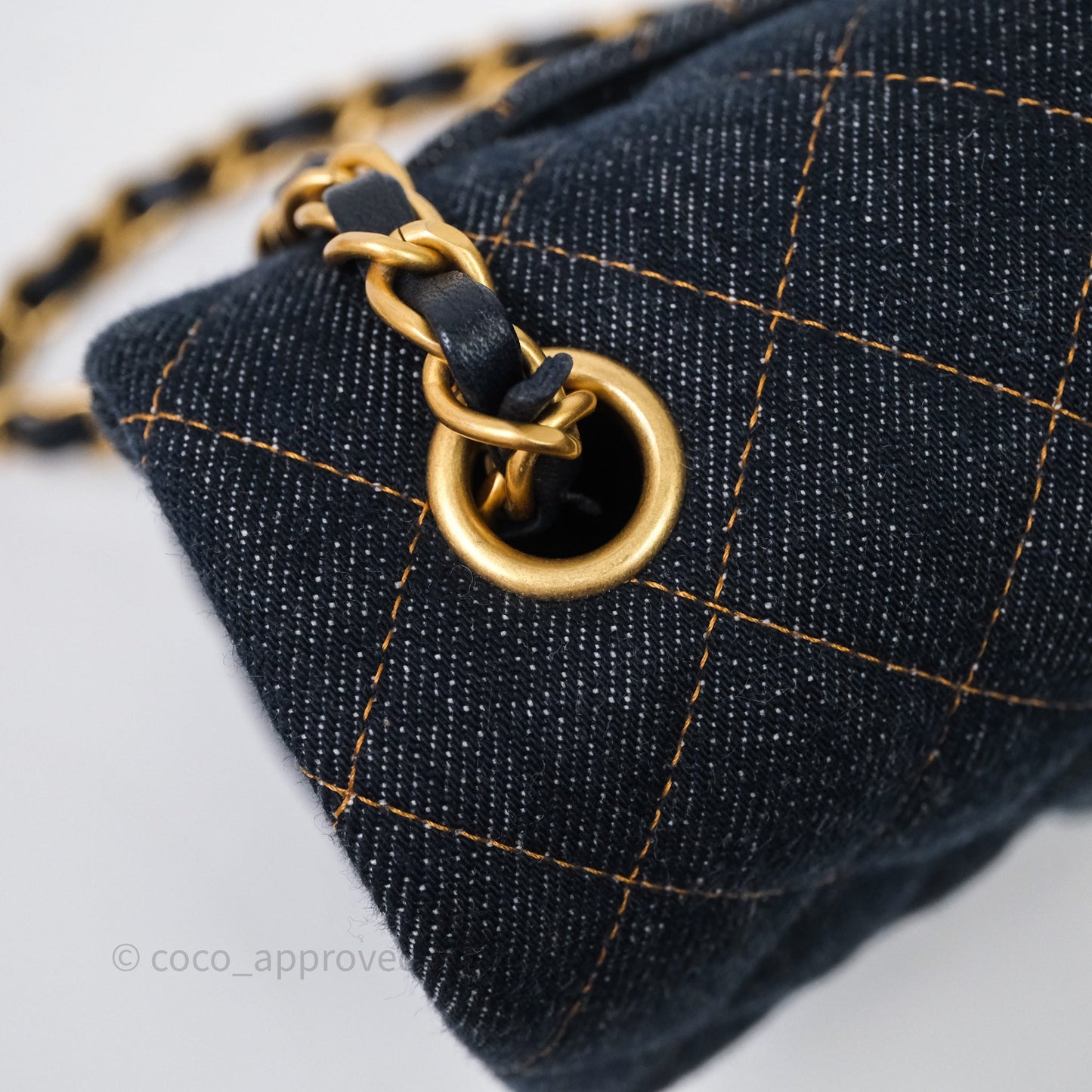Chanel Mini Rectangular Quilted Dark Blue Denim Aged Gold Hardware