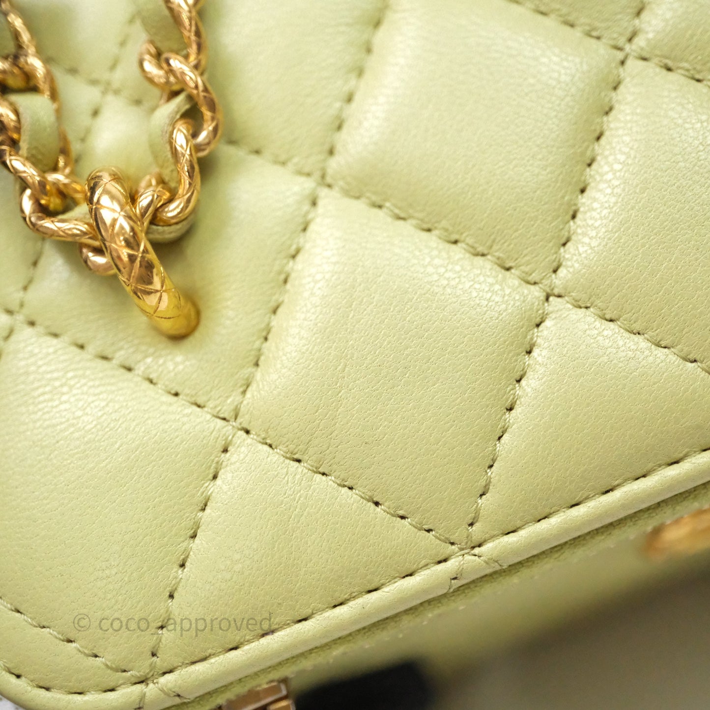 Chanel Quilted Vanity With Chain Lambskin Green Gold Hardware