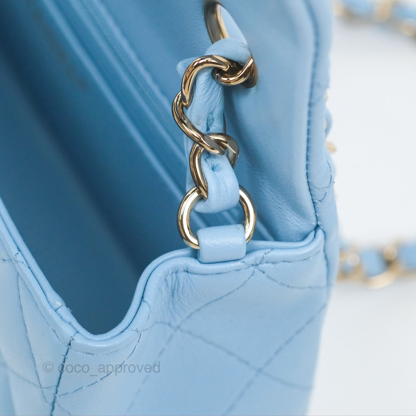 Chanel Quilted Mini Rectangular Flap Light Blue Lambskin Gold Hardware