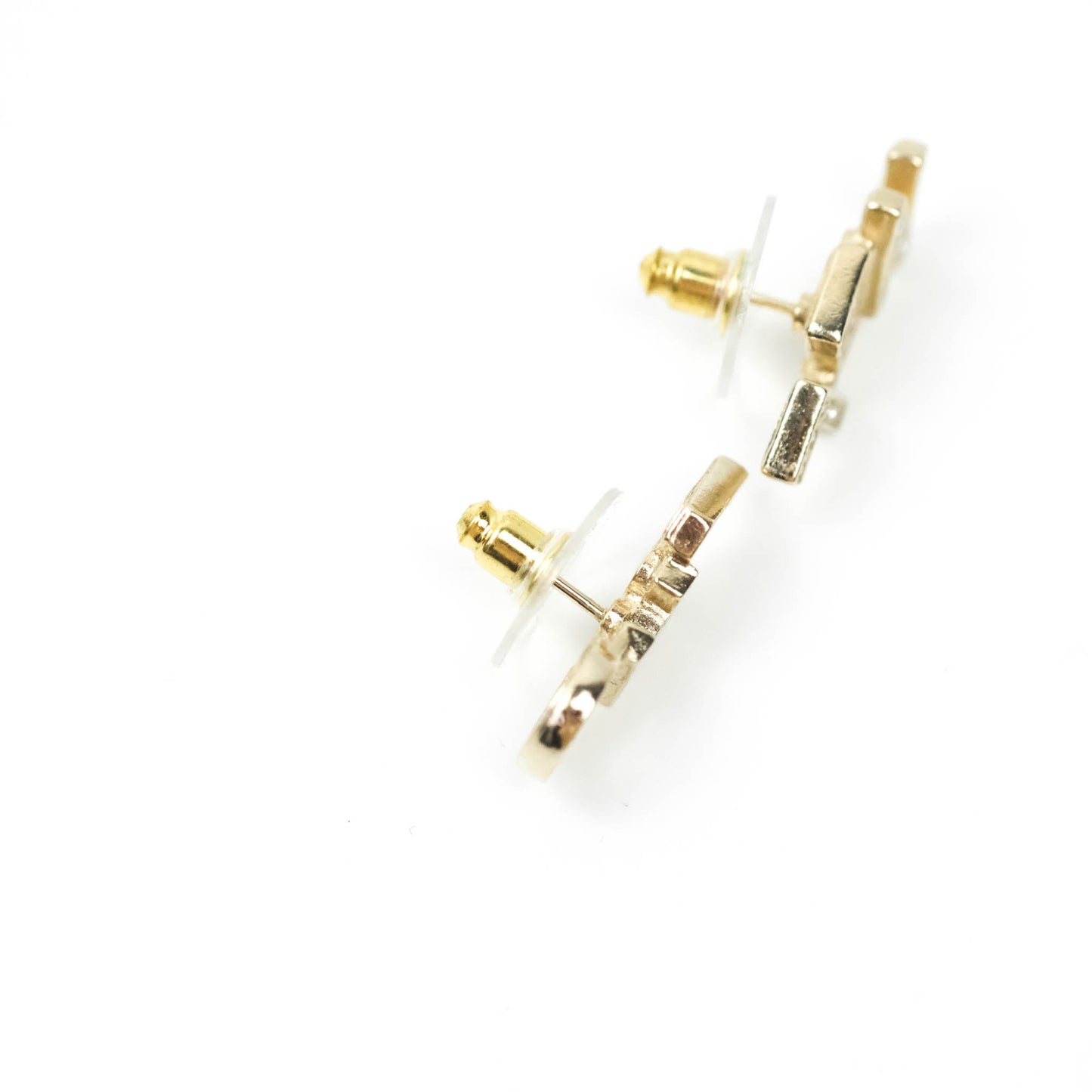 Chanel Crystal Pearl Signature Stud Earrings Gold Tone 21V