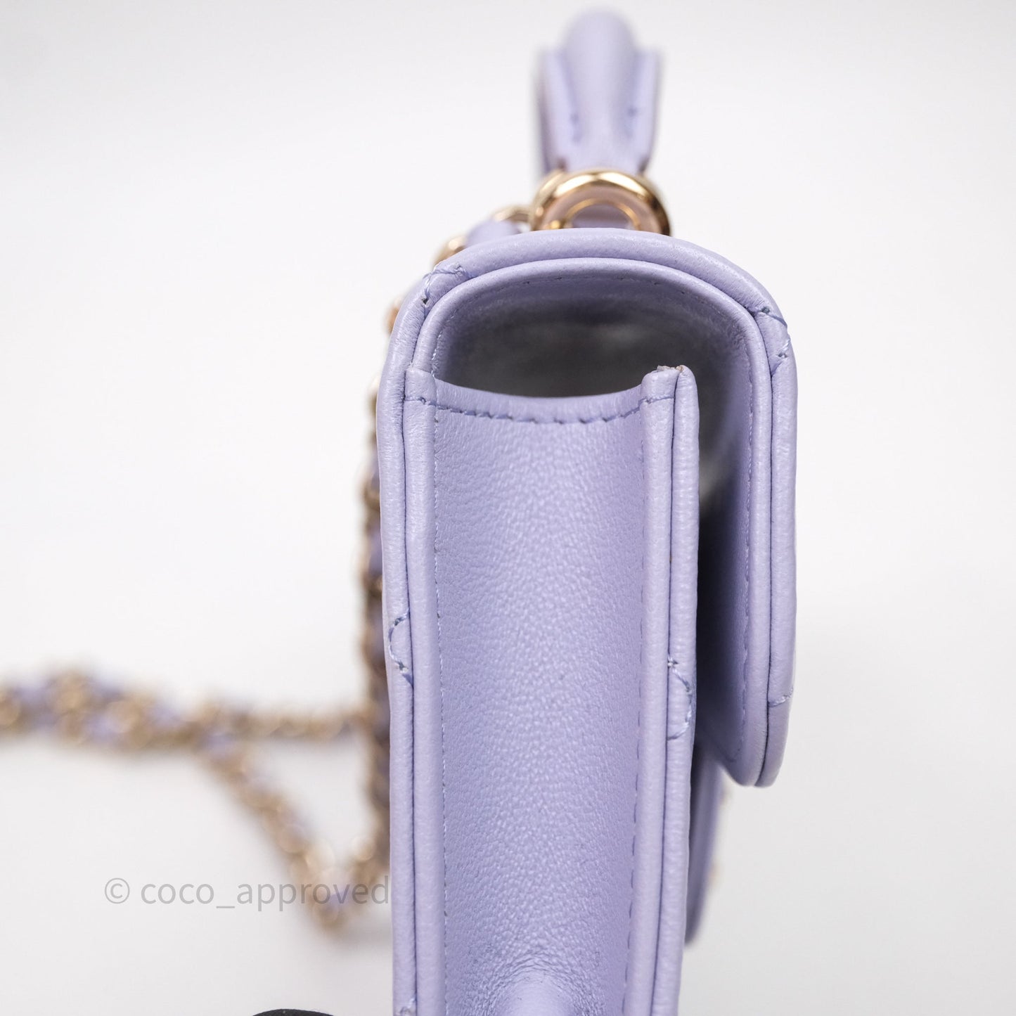 Chanel Mini Handle Flap Coin Purse With Chain Lilac Lambskin Gold Hardware