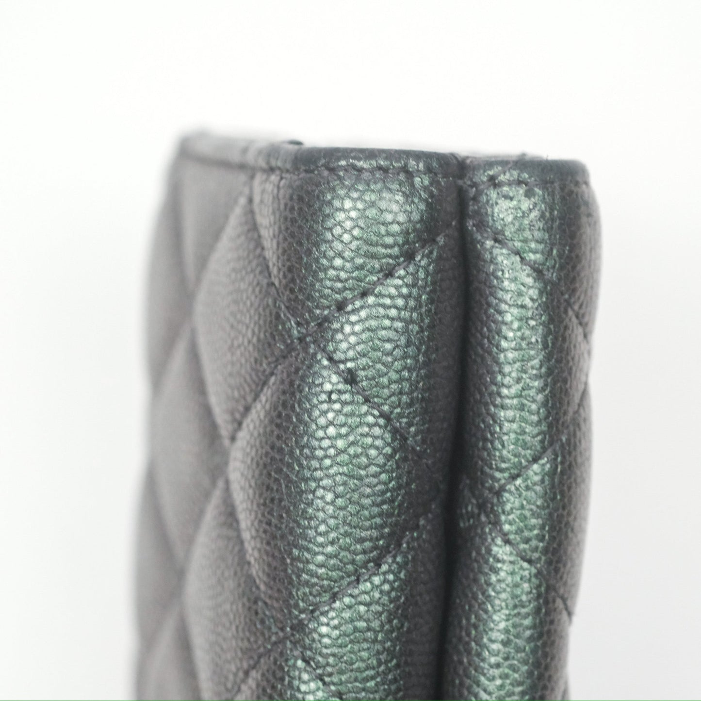Chanel Quilted White CC Short Wallet Iridescent Green Purple Gold Hardware