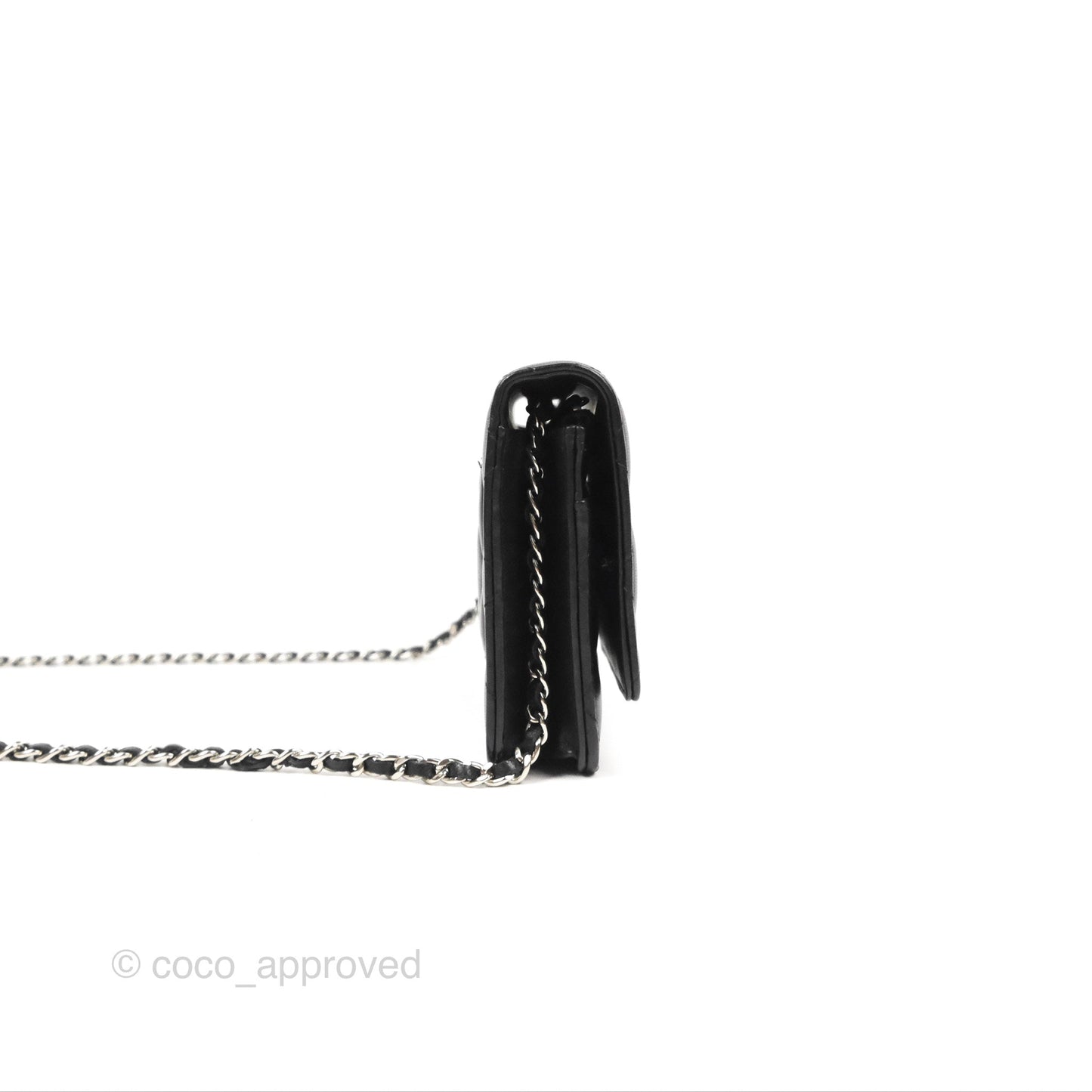 Chanel Classic Quilted Wallet On Chain WOC Black Lambskin Silver Hardware