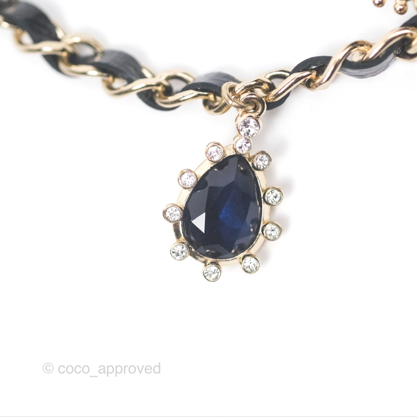 Chanel Crystal CC Resin Necklace Choker Lambskin Gold Hardware 21A