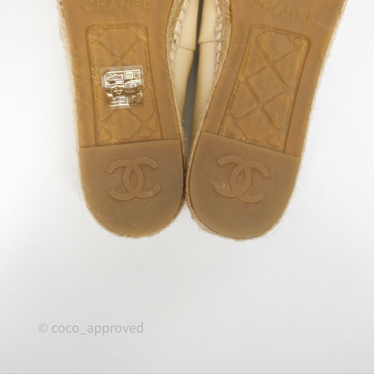 Chanel CC Espadrilles Pearly Ivory Black Leather Size 37