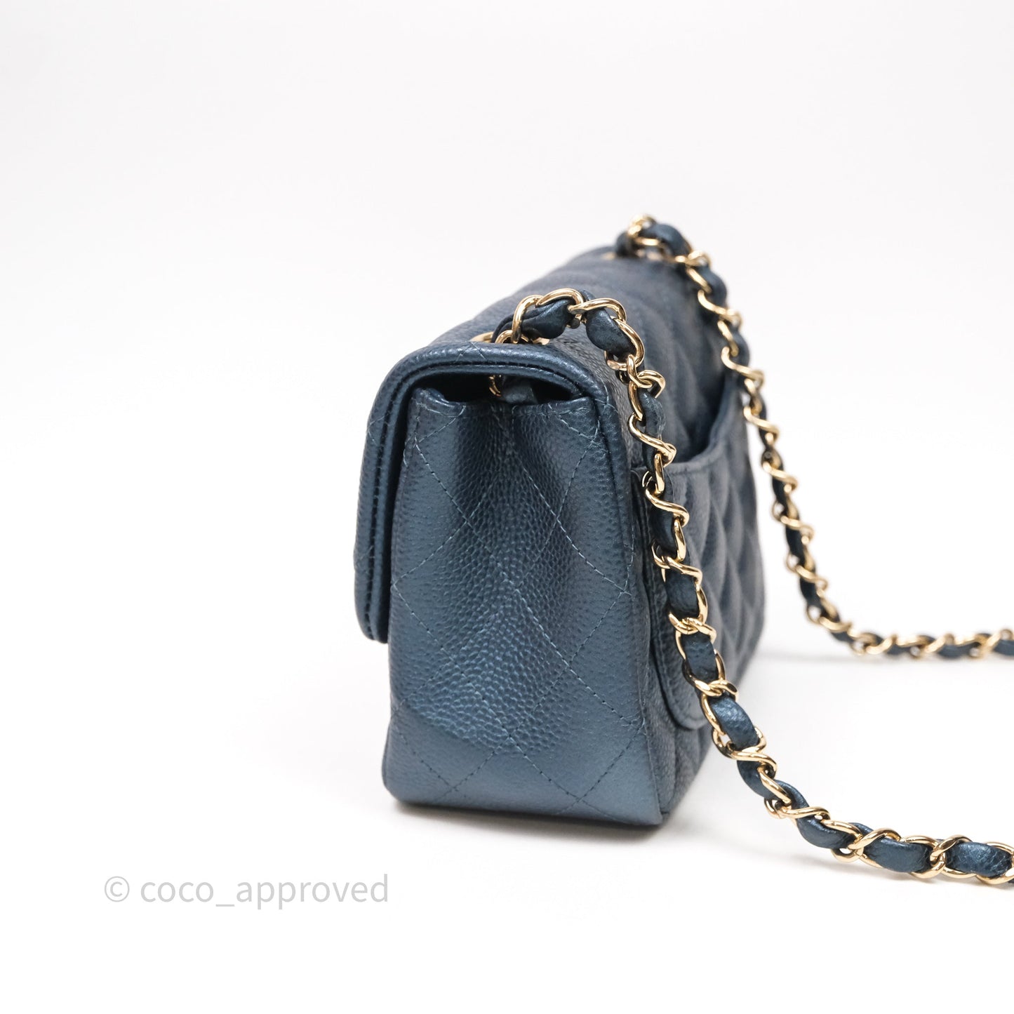 Chanel Quilted Mini Square Iridescent Navy Caviar Gold Hardware