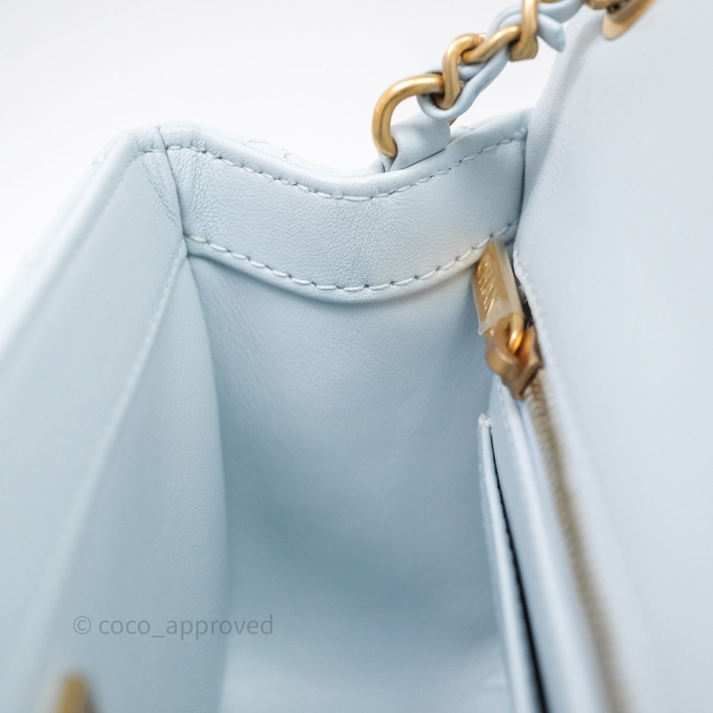 Chanel Pearl Crush Mini Rectangular Light Blue Lambskin Aged Gold Hardware