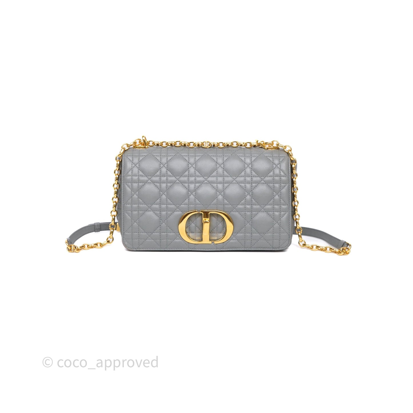 Christian Dior Caro Bag Medium Stone Grey Cannage Calfskin Gold Hardware