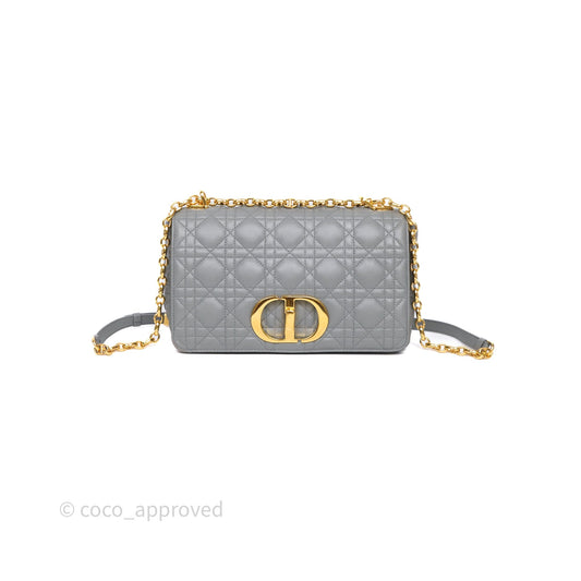 Christian Dior Caro Bag Medium Stone Grey Cannage Calfskin Gold Hardware