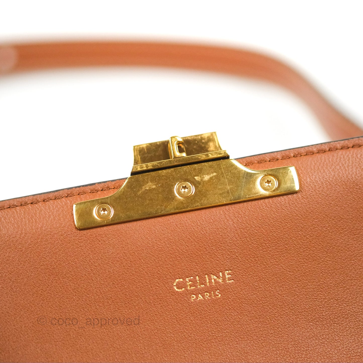 Celine Triomphe Shoulder Bag Tan Calfskin Triomphe Canvas