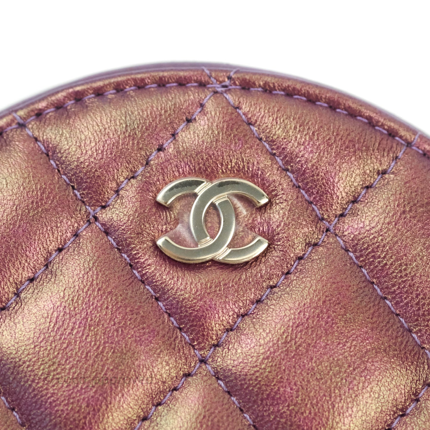 Chanel Classic Quilted Round Clutch With Chain Metallic Purple Lambskin Gold Hardware