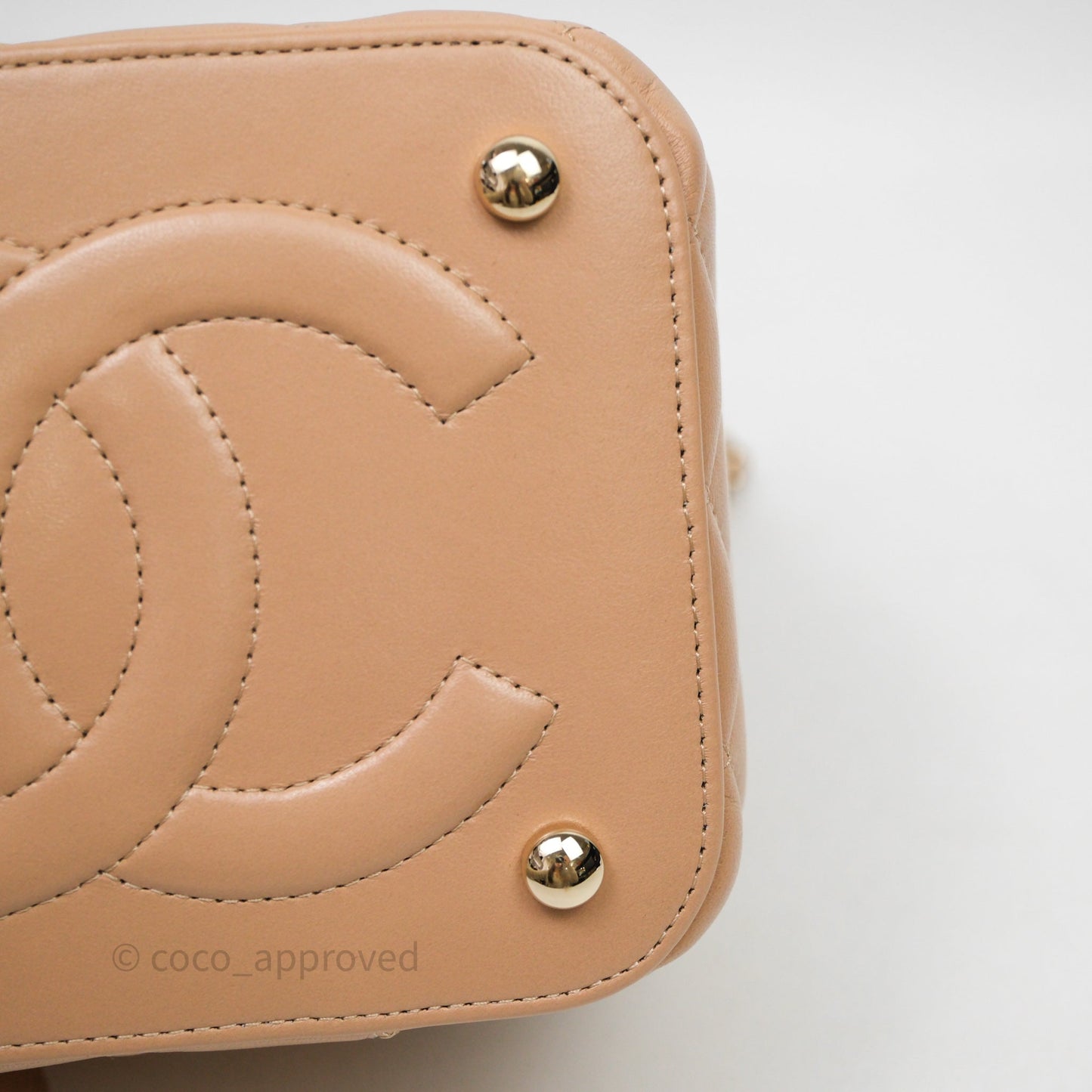 Chanel Top Handle Vanity With Chain Beige Lambskin Aged Gold Hardware