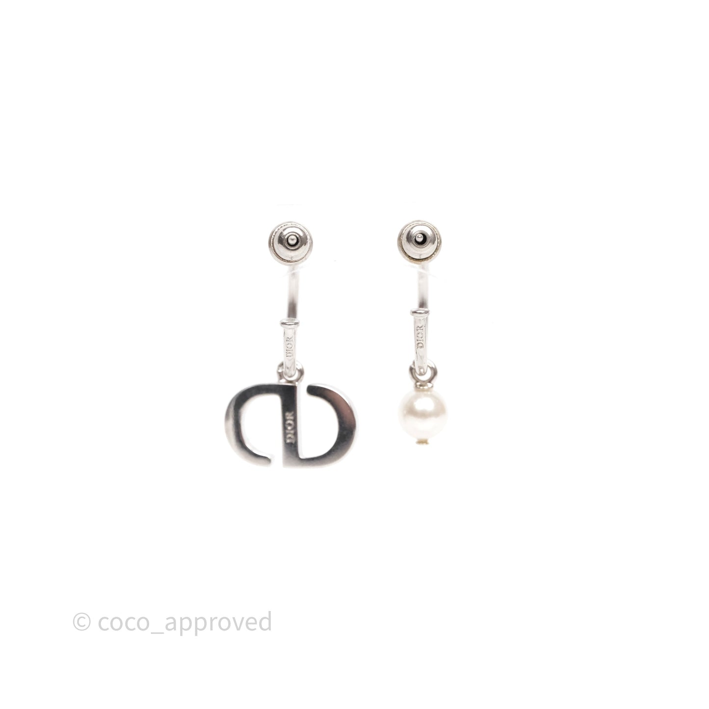 Christian Dior Crystal Pearl Drop Petit CD Earrings Silver Tone