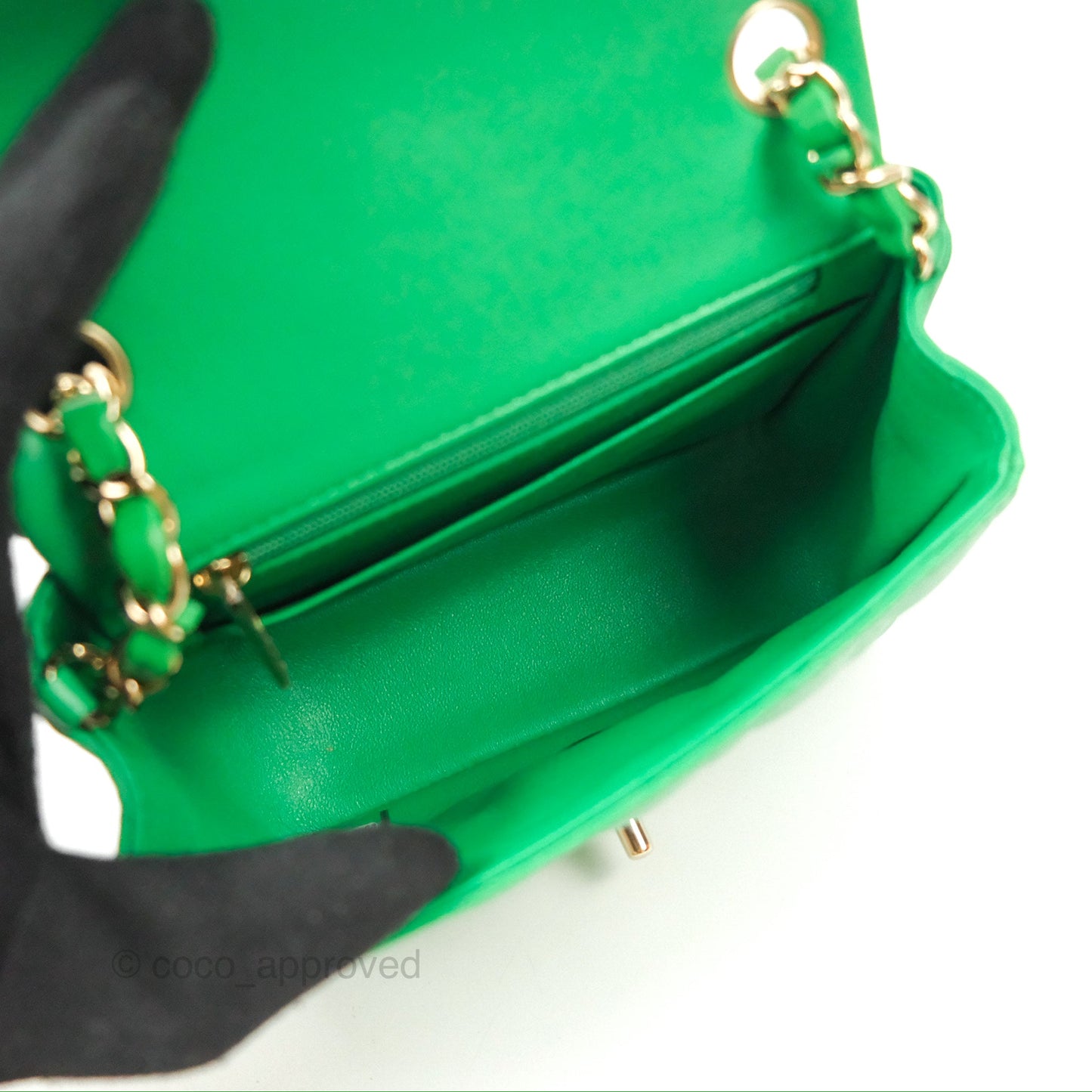 Chanel Quilted Mini Square Green Lambskin Gold Hardware