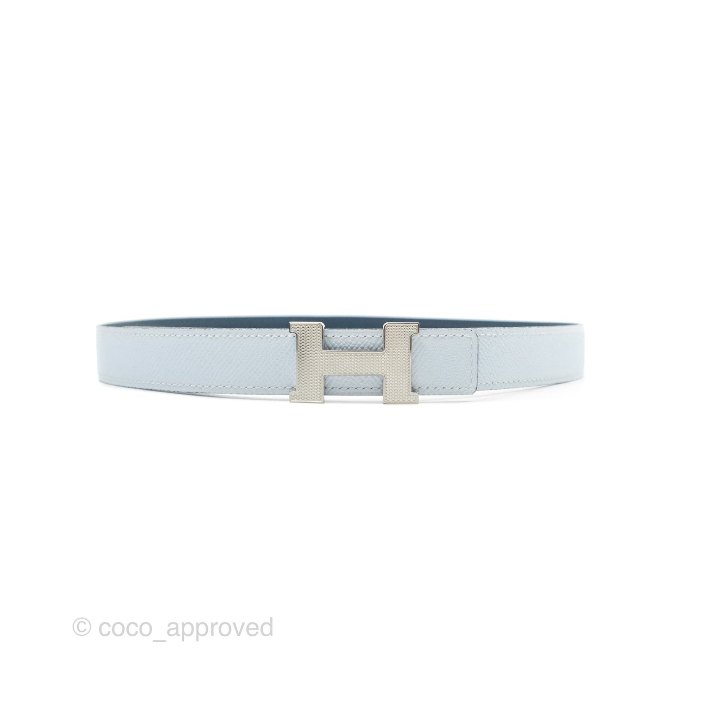 Hermès Guillochee H Silver Belt Buckle & Reversible Sky Blue Epsom & Swift