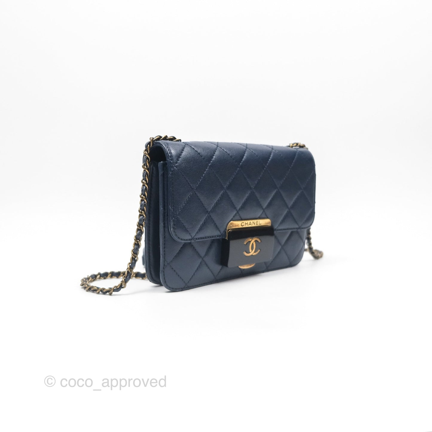 Chanel Beauty Lock Flap Bag Navy Sheepskin Aged Gold Hardware