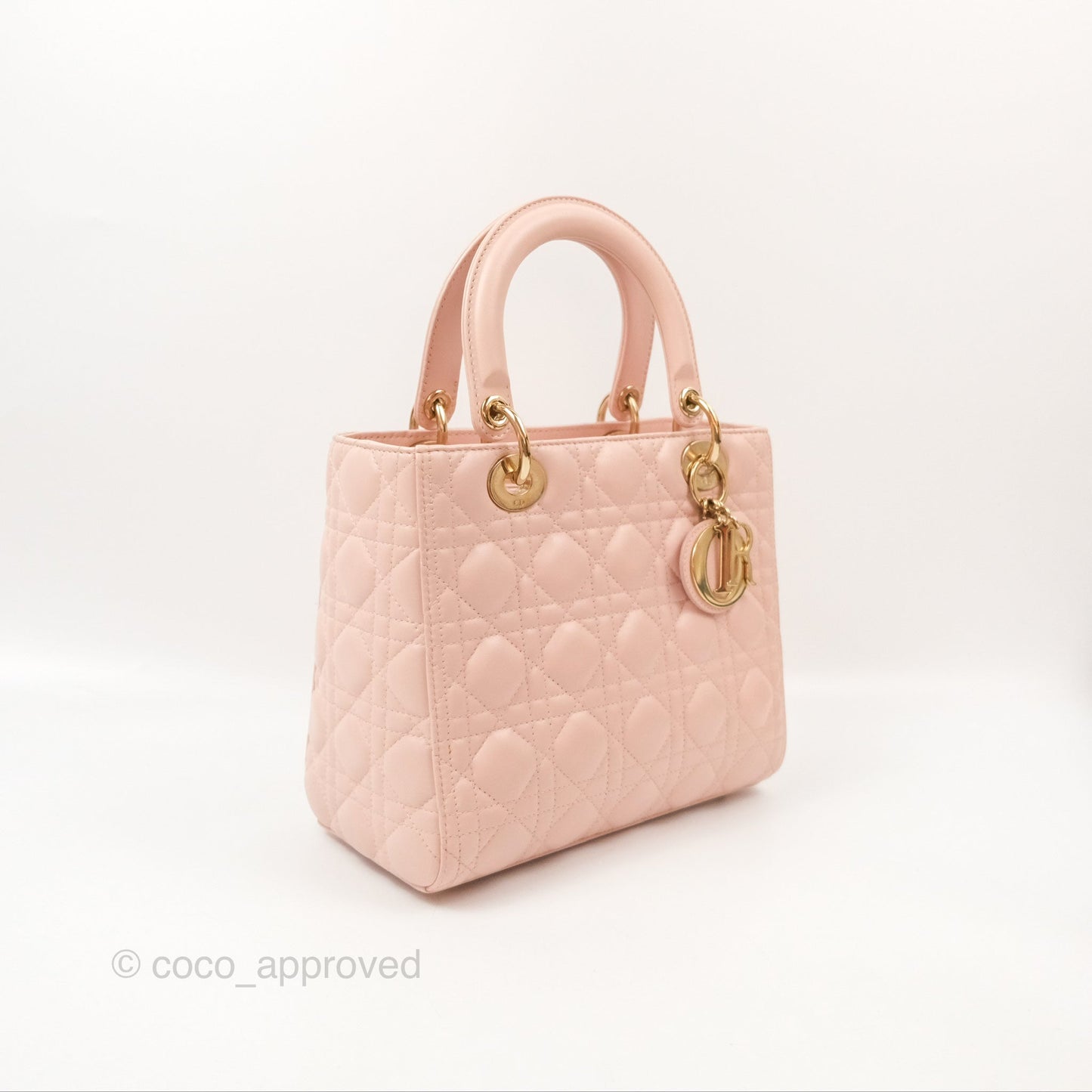 Christian Dior Medium Lady Dior Cannage Light Pink Lambskin Gold Hardware