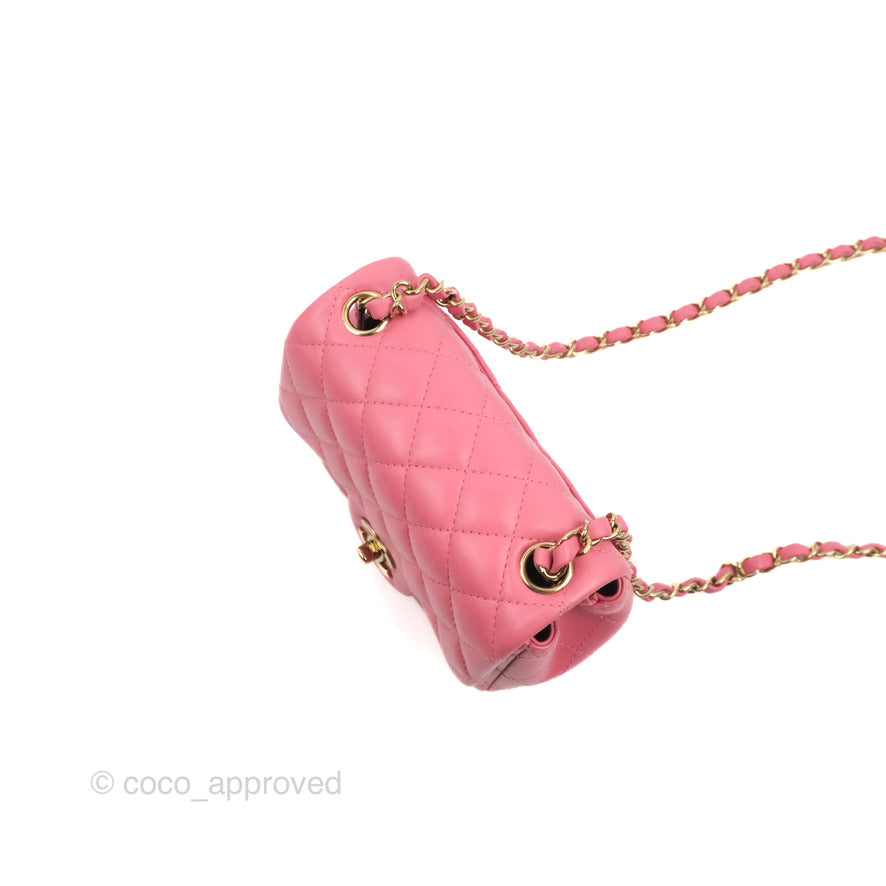 Chanel Mini Square Flap Pink Lambskin Gold Hardware